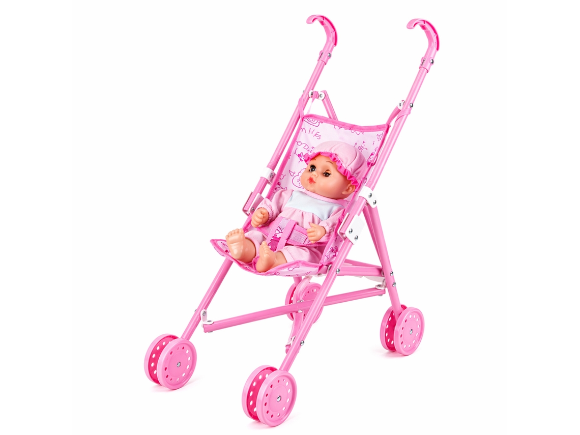 Carrinho De Bebé Com Boneco Mingxiang 239c-01 Rosa Claro