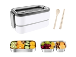 Fiambrera Bento De 2 Niveles, A Prueba De Fugas, De Acero Inoxidable 304, Con Cubiertos Blancos.