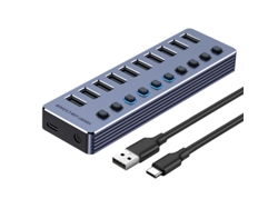 Estación de acoplamiento USB Hub 3.0 Yizhood de 10 puertos, portátil, de alta velocidad, 5 Gbps, con múltiples puertos USB, interruptores, adaptador de corriente para PC, color gris