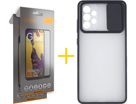 Carcasa y 2 Protectores de Pantalla de Vidrio Full Samsung A72 5G ACCETEL Gel Protección Cámara Negro