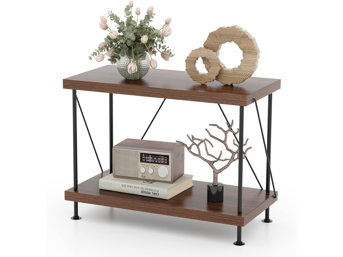 Estantería Industrial de 2 Capas, Librería Estable con Estructura Metálica, Estante de Almacenamianto de Estilo Industrial para Dormitorio COSTWAY