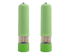 Juego de 2 molinillos eléctricos de sal y pimienta con luz, ajustables, a pilas, color verde. Rosewell