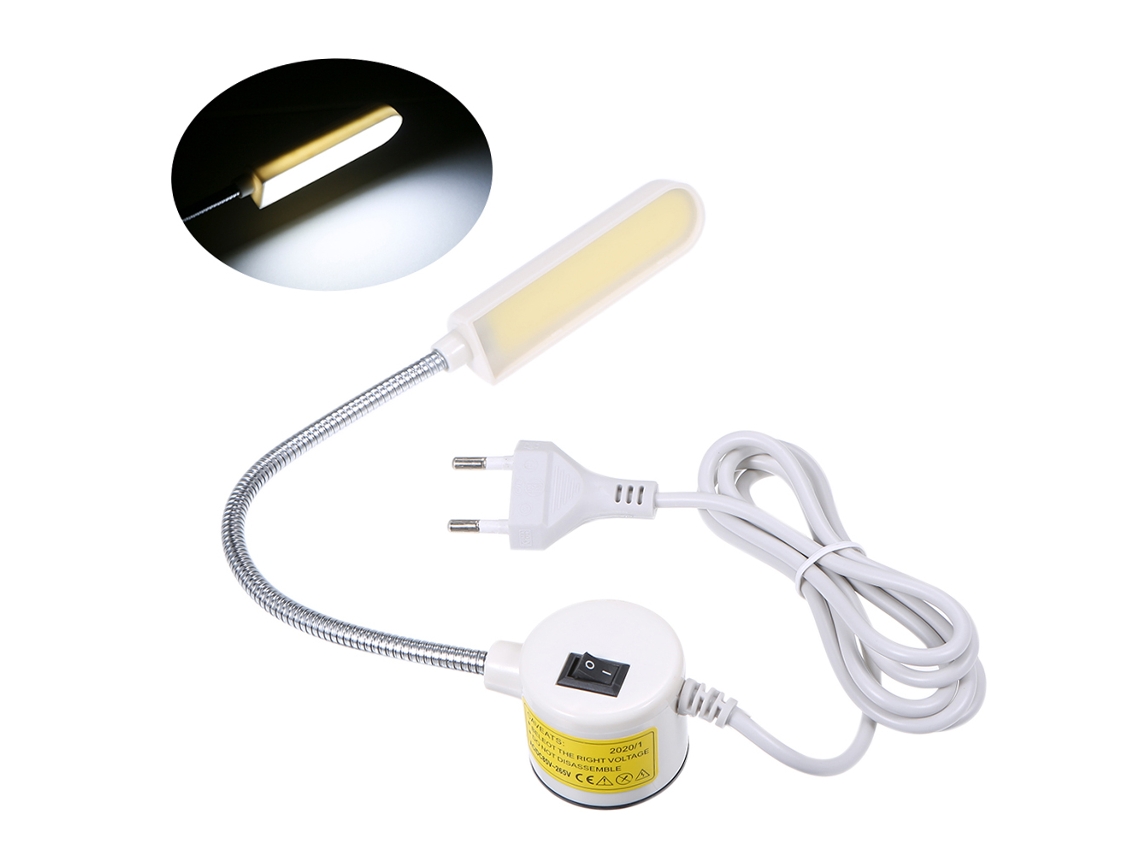 Lámpara COB para máquina de coser 2026, 6W, 110-250V, con base fija y vástago flexible, fácil instalación para tareas domésticas.