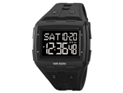 Reloj Deportivo Digital, Resistente Al Agua Hasta 50 M, Doble Huso Horario, Luz Nocturna, Correa De Tpr, Unisex, Negro Y Plateado.