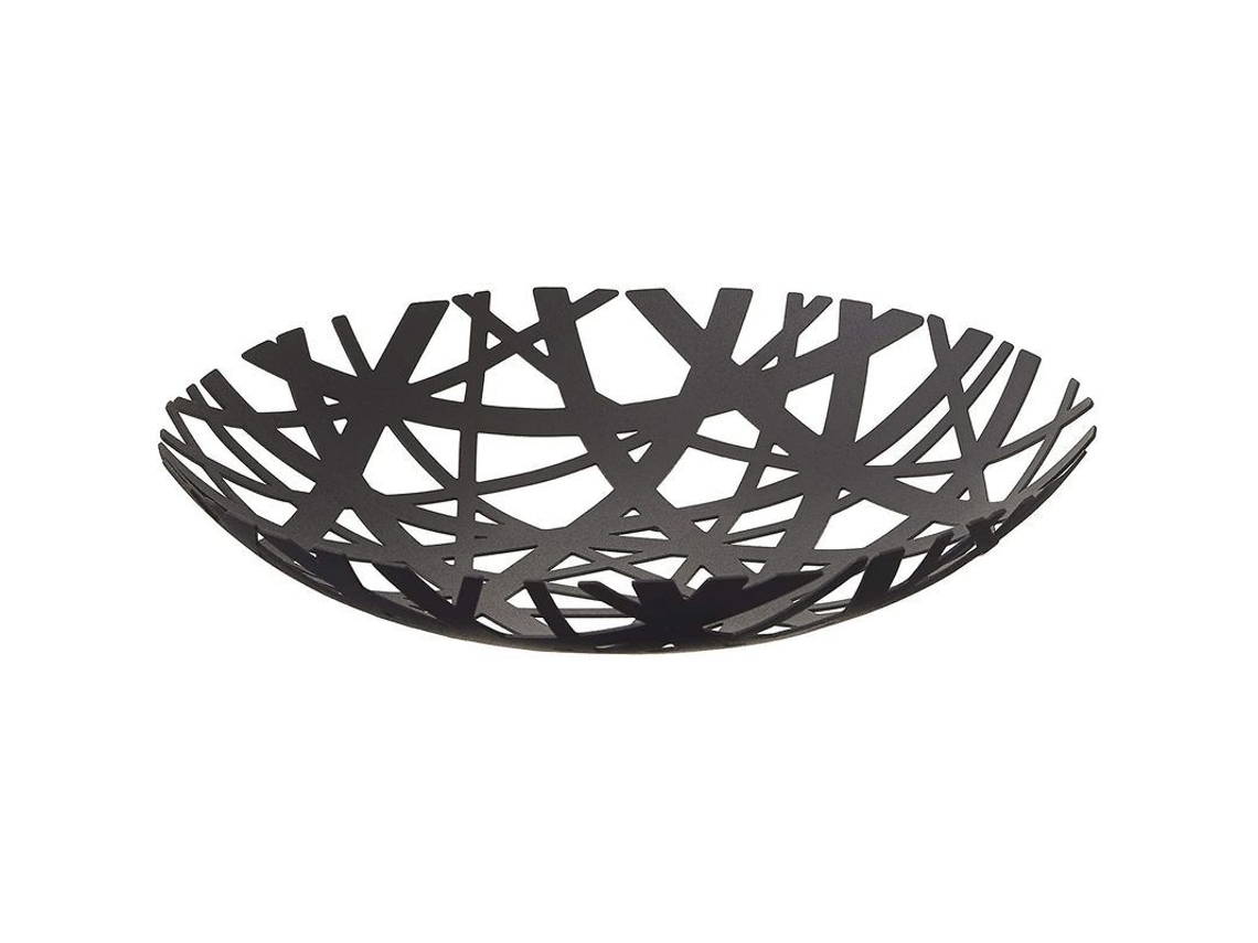 2026-Cesta de frutas Tower, negra - Diseño sencillo de metal pintado - Marca Yamazaki - D26xh4.5