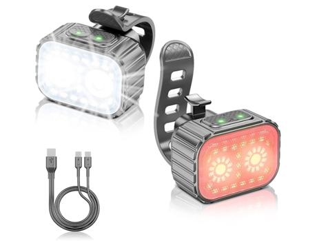 Luces de bicicleta ultrabrillantes, luz de bicicleta recargable delantera y trasera, luz de bicicleta impermeable IPX6 (negro)