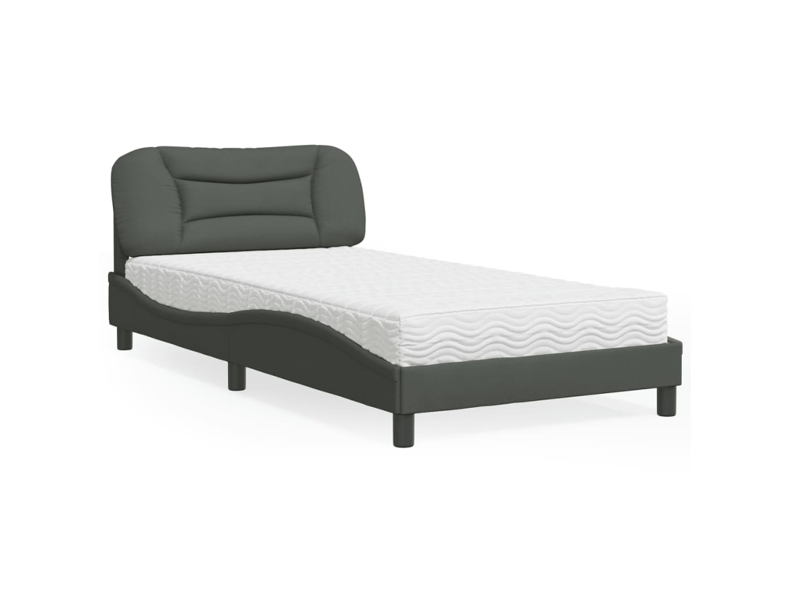 Cama Con Colchón Tela Gris Oscuro 100x200 Cm