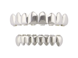 Juego De Parrillas Dentales Chapadas En Oro De 18 Quilates, Superior E Inferior, 8 Dientes, Estilo Hip Hop Plateado, Para Hombres Y Mujeres.