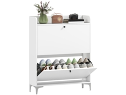 Zapatero para 16 pares, con 2 cajones abatibles y estantes regulables, 80x24x101cm, color blanco.