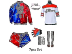 Disfraz De Harley Quinn Para Adulto Con Camiseta, Chaqueta, Pulseras, Cinturón Y Peluca Para Halloween Y Fiestas.
