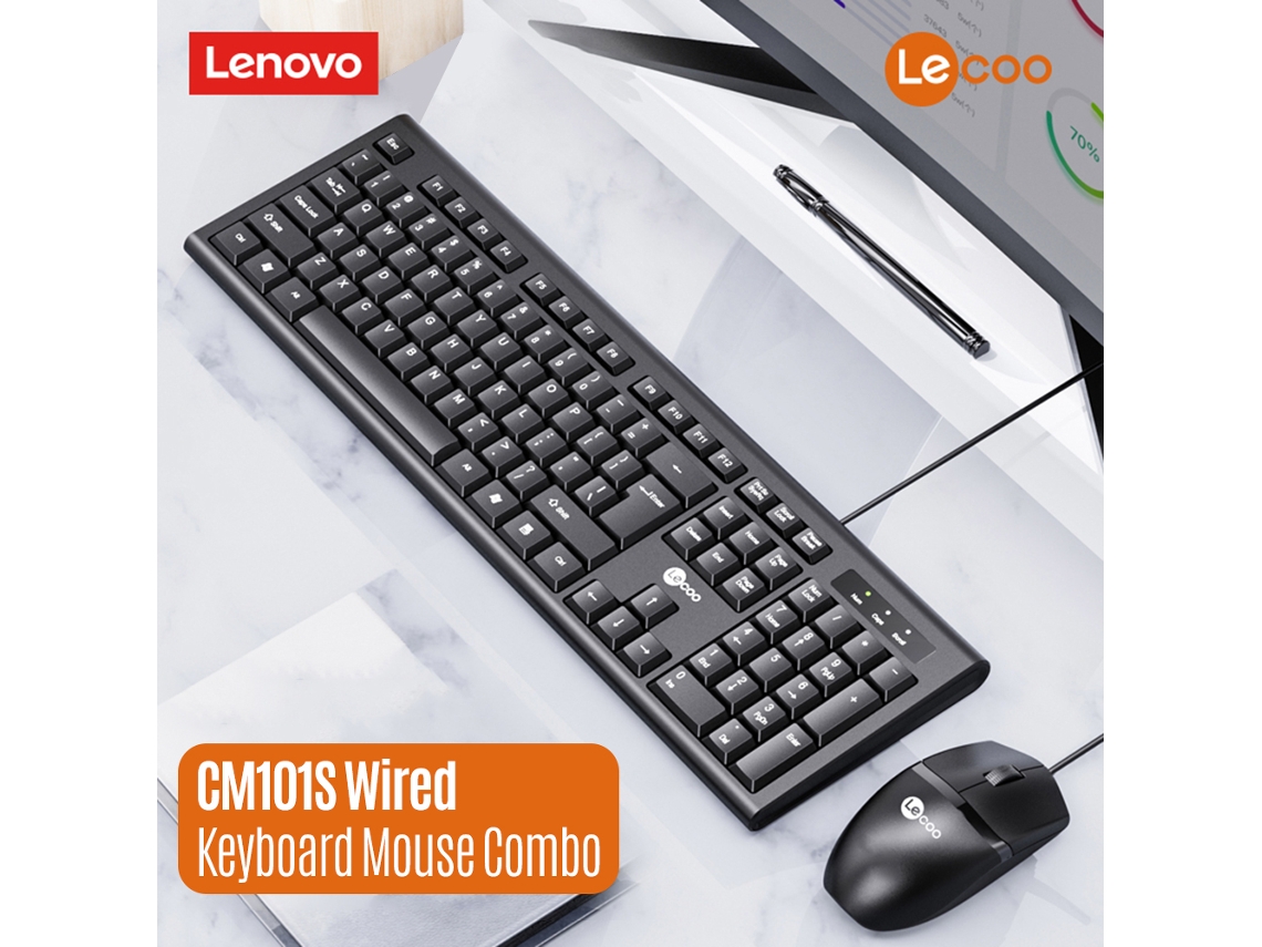 Lenovo Lecoo Cm101s Combo De Teclado Y Ratón Cableado Ergonómico Plug And Play Negro