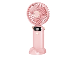 Ventilador portátil Digitallab plegable a 90°, 5 velocidades, pantalla digital y soporte, ultrasilencioso (rosa)