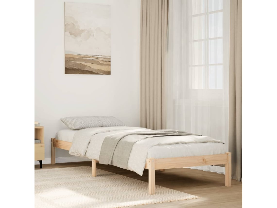 Cama Extralarga Sin Colchón Madera Maciza De Pino 80x220 Cm