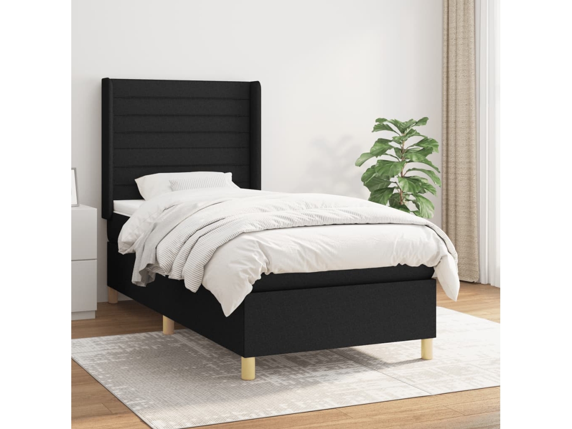 Cama Box Spring Con Colchón Tela Negro 90x200 Cm