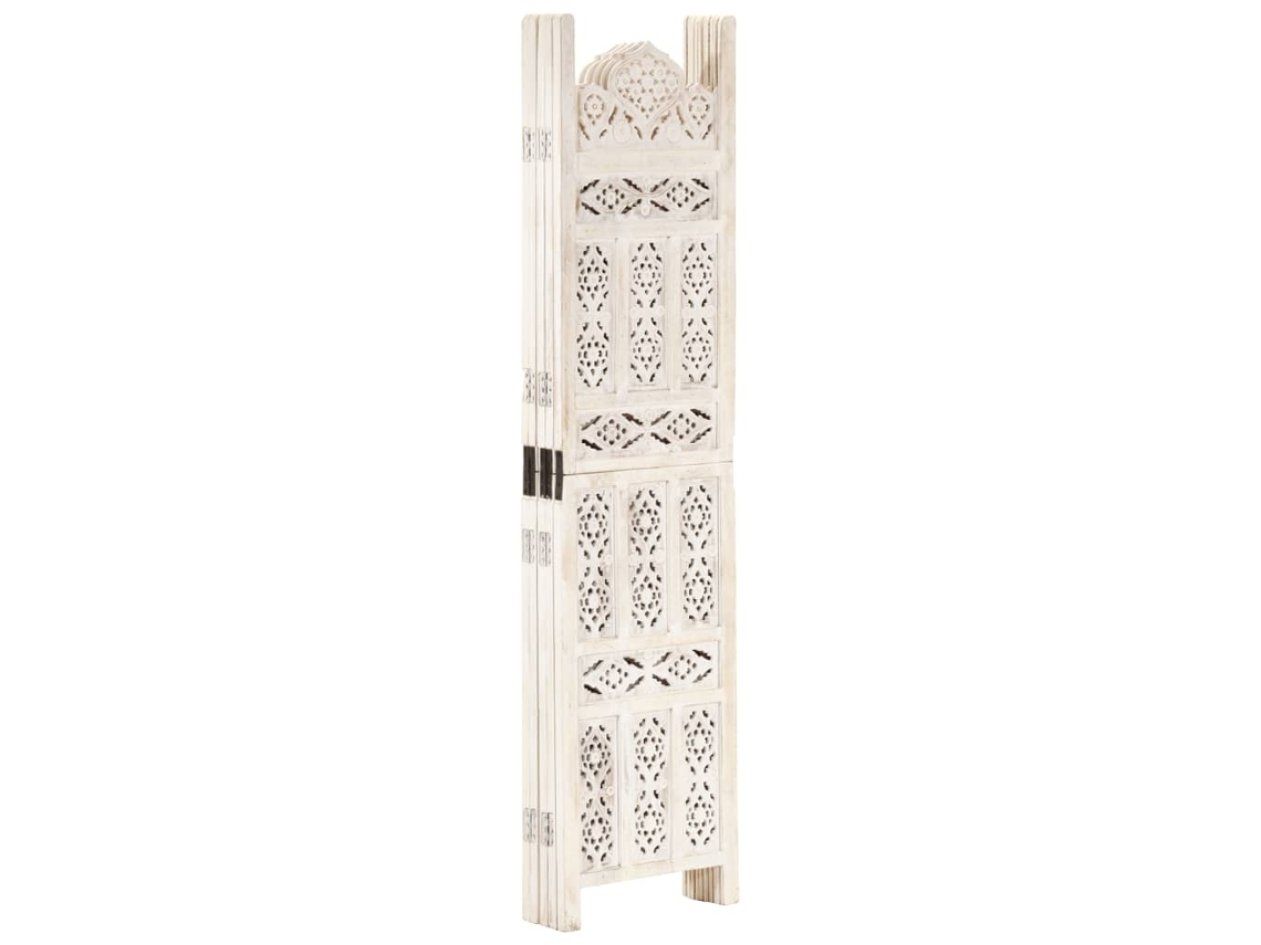 Biombo de 5 paneles tallado a mano | Separador de ambientes | Separador de espacios 200x165cm Madera maciza de mango Blanco