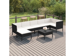 Conjunto de jardín de 8 piezas con cojines, mimbre sintético negro, DKD Home Decor