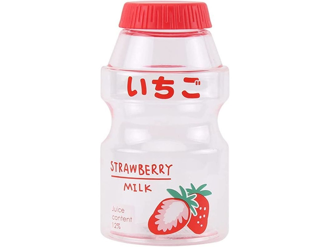 Botella De Agua Transparente Portátil A Prueba De Fugas Con Diseño De Fresa Kawaii De 480 Ml.