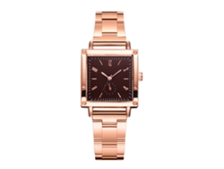 Reloj De Pulsera De Cuarzo Con Correa De Aleación, Números Romanos Cuadrados, Estilo Casual Y Moderno, Oro Rosa, Marrón.