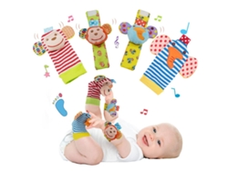 Henten Home Calcetines Para Bebé Y Pulseras Sonajero Lindos Juguetes Para Animales (2 Pulseras Y 2 Calcetines)