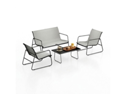 Conjunto de jardín de 4 plazas (2 sillones + 1 mesa auxiliar + 1 sofá de dos plazas) - Acero inoxidable, textileno transpirable - Para patio y piscina Botifly