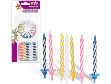 Pack 24 Velas Un + 12 Porta Varios Colores BEST PRODUCTS PARTY