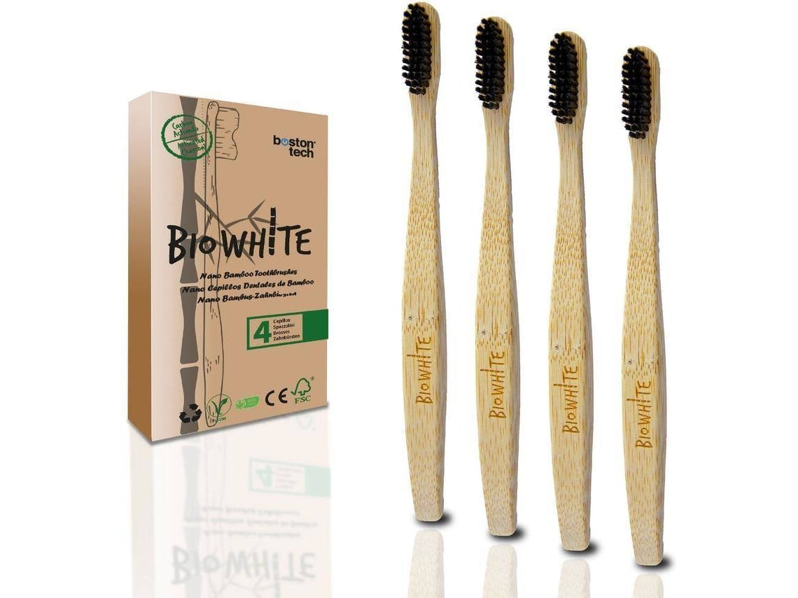 Cepillo de Dientes BOSTON TECH Bio White Dentales Blanquadores de Bambu Puro Medium 4 Un