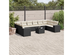 Conjunto de sofá de jardín de 11 piezas con cojines de mimbre sintético negro de DKD Home Decor