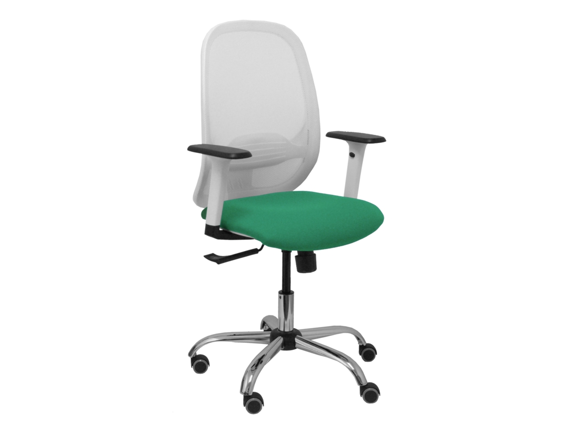 Silla De Oficina Cilanco Con Mecanismo Sincro Tapizada Con Tela Color Verde Esmeralda Y Malla Color Blanco