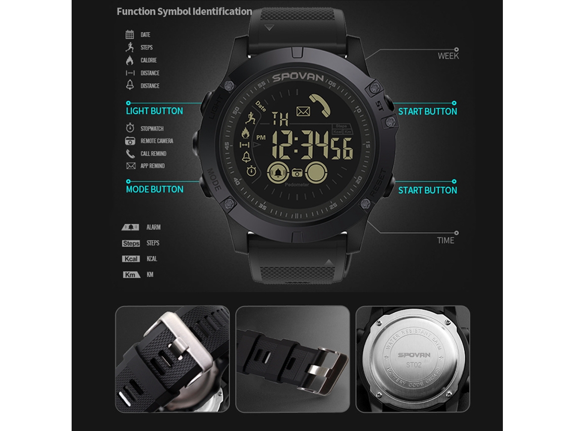 Reloj Inteligente Deportivo Digital Para Hombre Con Podómetro, Resistencia Al Agua De 50 M, Compatible Con Ios Y Android.