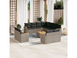 Conjunto de sofá de jardín de 12 piezas con cojines, ratán gris, DKD Home Decor