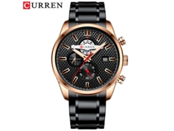Reloj De Pulsera Moderno Para Hombre (negro Y Dorado) Resistente Al Agua, Con Seis Manecillas Y Correa De Acero Inoxidable Multifuncional.