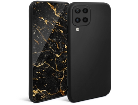 Funda de Silicona MOOZY Serie Minimalista para Samsung A12 Negra Acabado Mate Funda Ligera para Teléfono Funda Protectora Ultrafina y Suave de TPU