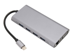 Hub USB-C de 11 puertos con Ethernet VGA 4K, carga rápida y lector de tarjetas de 3,5 mm - Gris