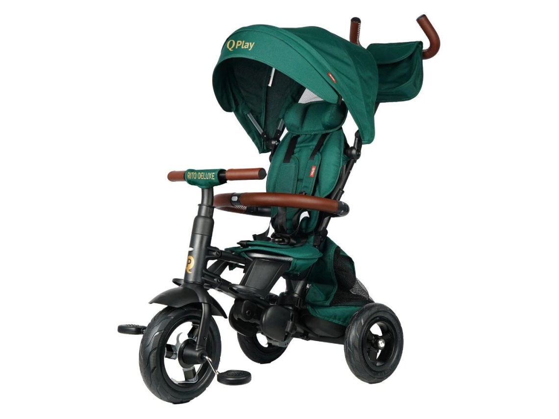 QPLAY Carro de Paseo para Bebé New Rito Star Deluxe Triciclo Verde Plegable con Ruedas de Goma y Asiento Reclinable