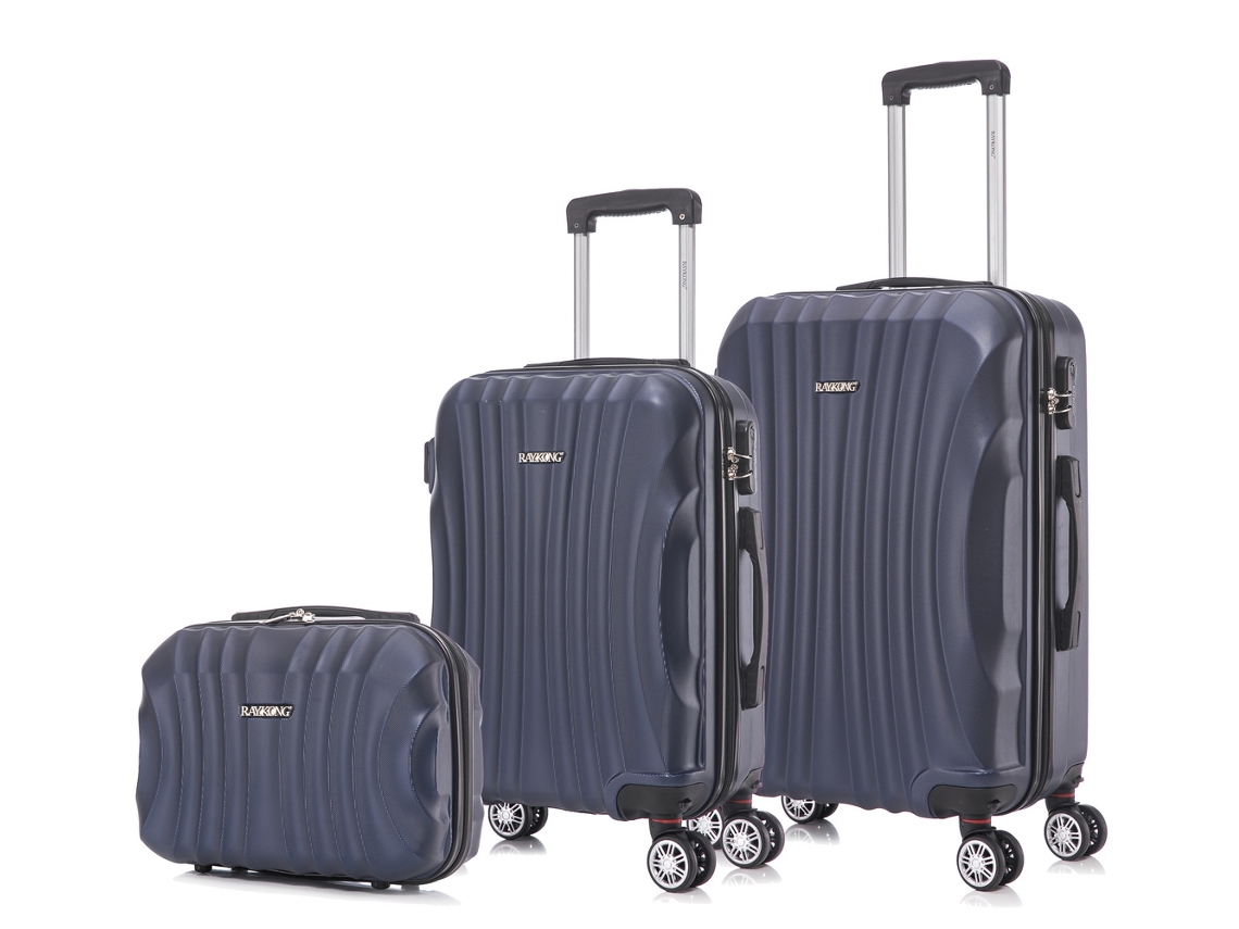 Conjunto de 3 Maletas De Viaje RAYKONG ABS Rígida Azul Marino (35-55-68 cm - 16.84L - 45L - 76.5L)