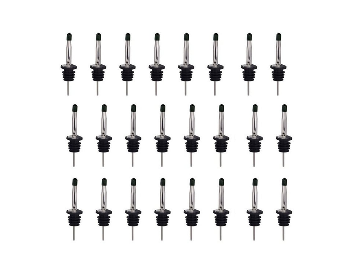 24 Boquillas Vertedoras De Acero Inoxidable Con Tapa De Plástico Negro Para Botellas De Licor De Bar.