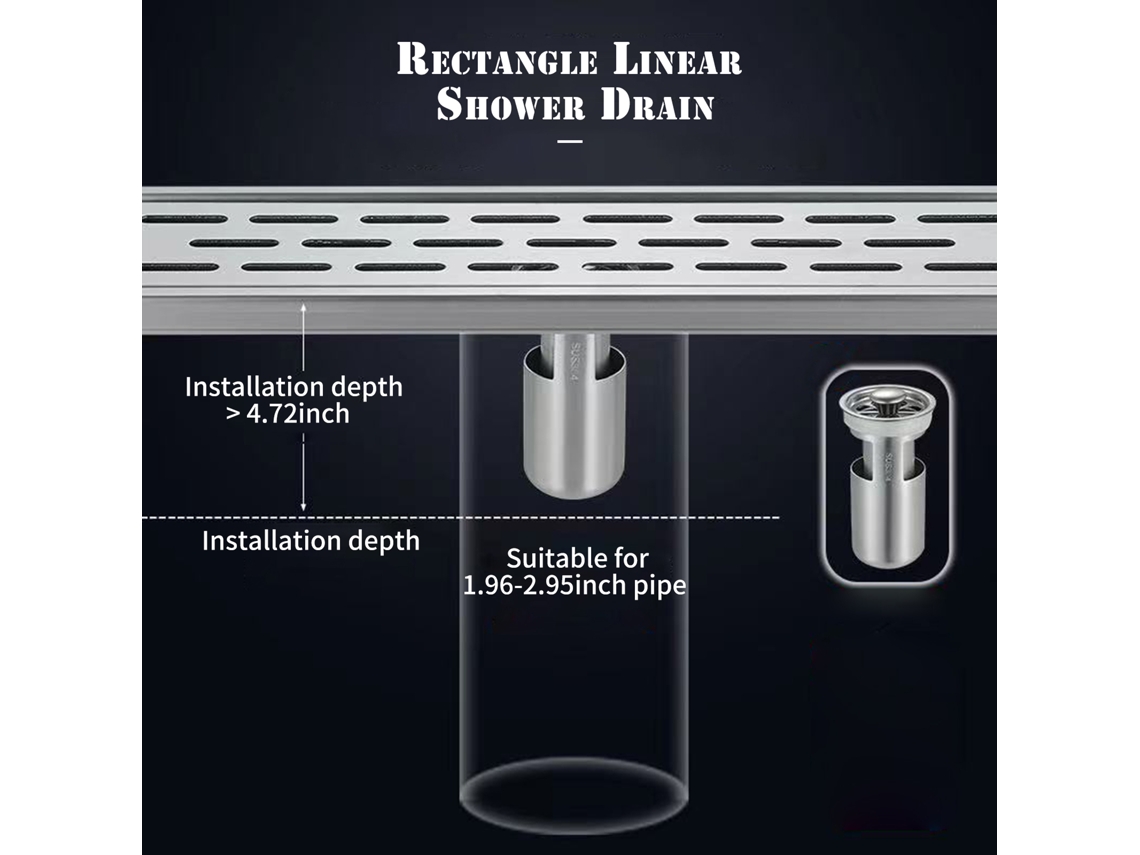 Limpiador de desagües de ducha rectangular de acero inoxidable de 12 pulgadas