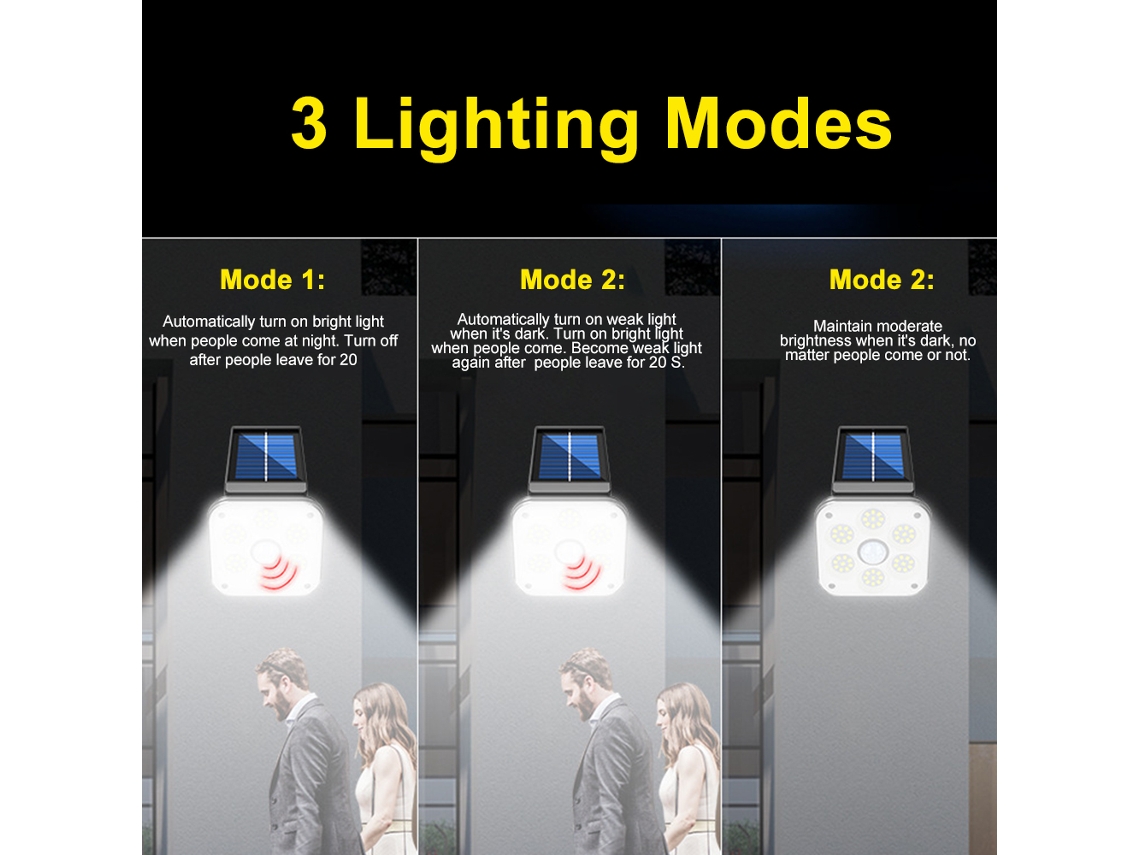 2026-lámpara Solar Led De Inducción Humana Rotatoria Ip65 Con 3 Modos De Iluminación 48/54 Smd 54 Cob