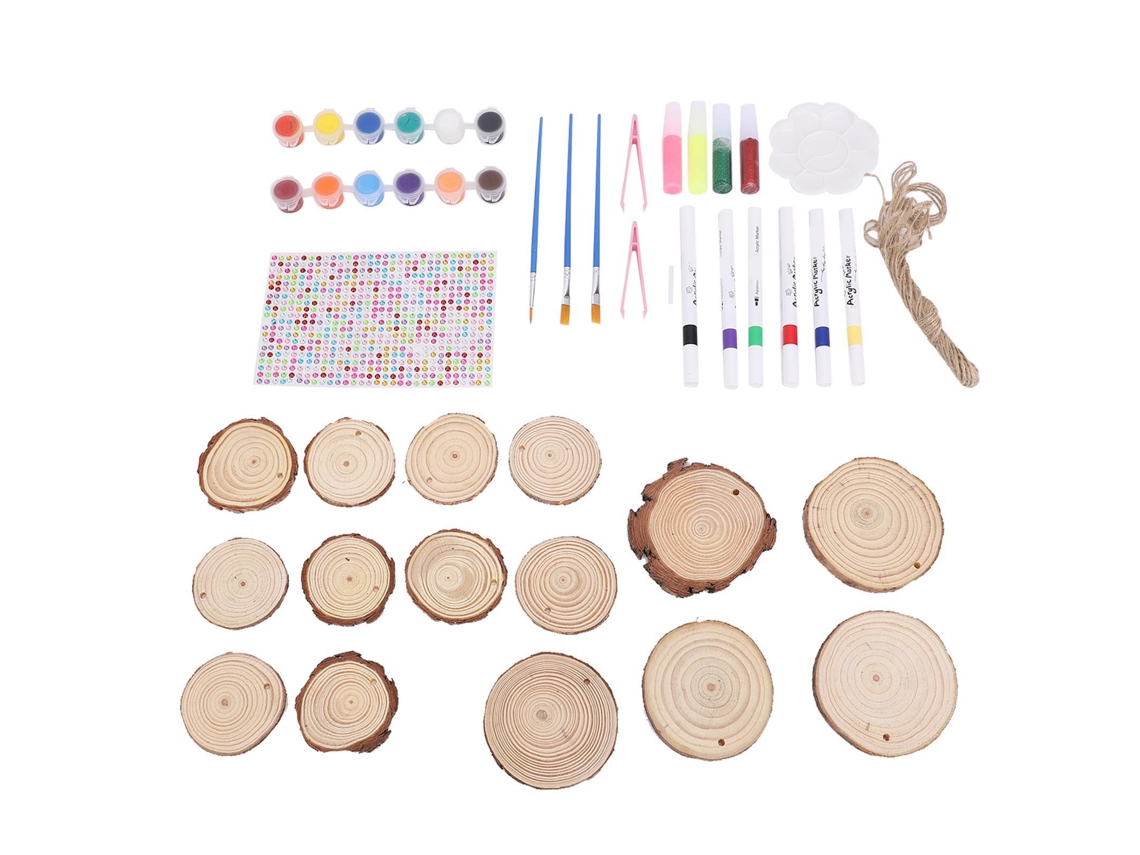 Kit De Pintura De Madera Que Brilla En La Oscuridad Para Niños Con Rodajas De Madera Y Accesorios.