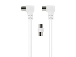 Force Power Cable coaxial TV 9.52mm acodado Macho/Macho 5m con Adaptador Macho/Macho Blanco
