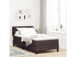 Cama Box Spring Con Colchón Tela Marrón Oscuro 90x200 Cm