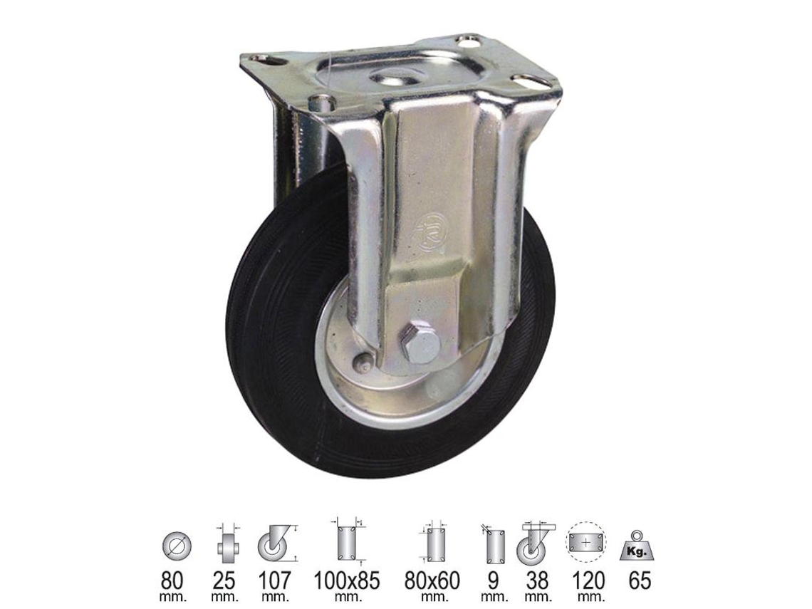 Rueda Industrial Goma Negra Fija 80 mm WOLFPACK LINEA PROFESIONAL