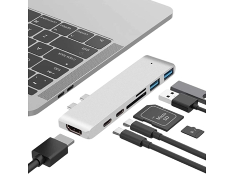 Hub Hdmi Usb-C Micro SD Thunderbolt para Macbook Air 13 2019 Plata ¡ANTIMPACTO!