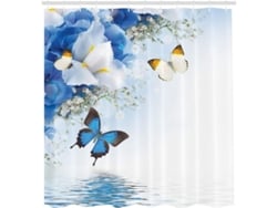 2026-cortina De Ducha Floral Linjou, Flores Exóticas, 180x200cm, Azul Blanco, Antideslizante Y Lavable
