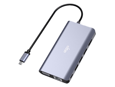 Adaptador AIGO H9 9In1 Tipo-C a 3Usb3.0 HDMI Sd/Tf Pd VGA 1000Mbps para Huawei Mate40/P50 S20