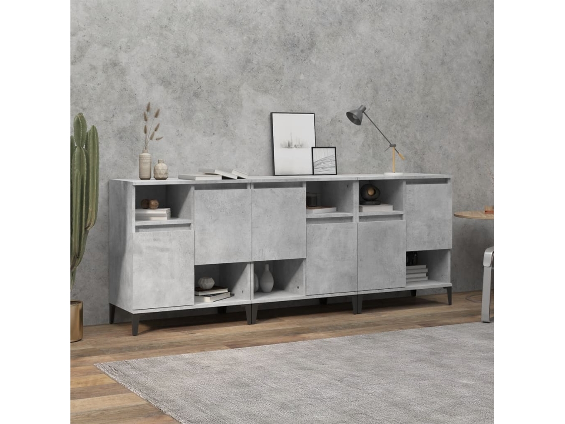 Pack 3 Uds Aparador | Mueble De Comedor | Buffetes Madera Contrachapada Gris Hormigón 60x35x70 Cm Wsd720769