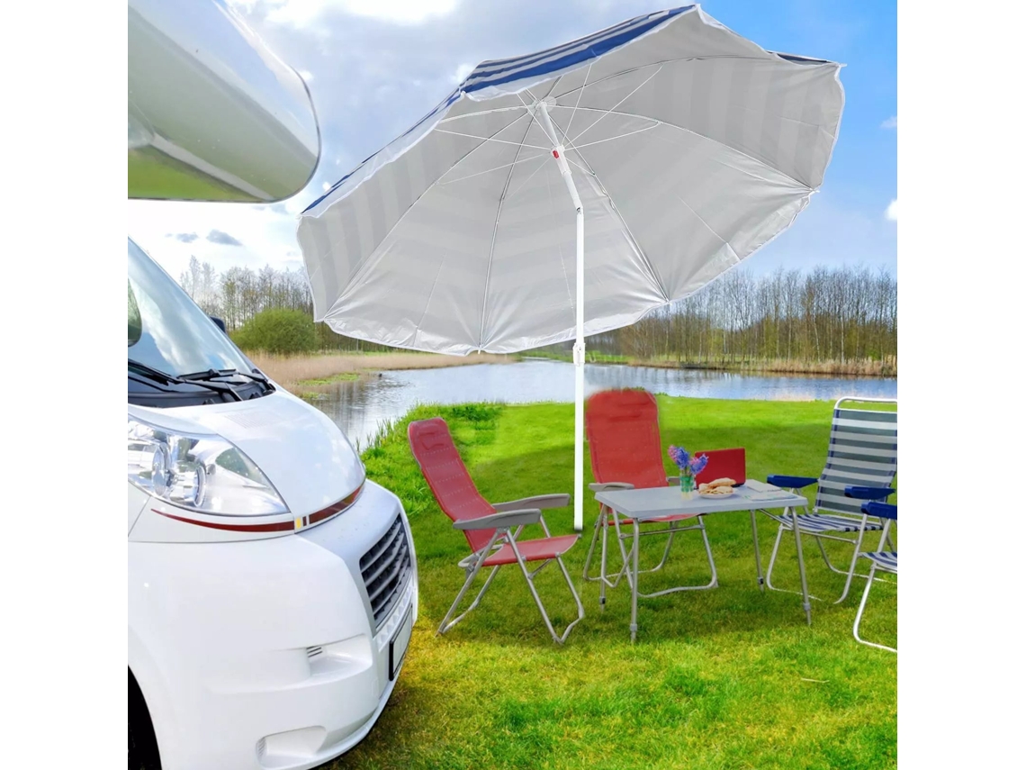 Sombrilla playa de Aluminio 180cm Sombrilla Plegable Antiviento Raya Blanco SELEOK
