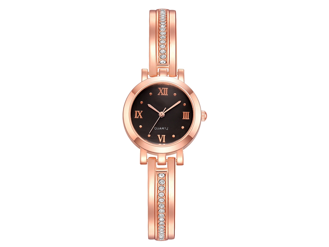 Reloj De Pulsera Analógico De Cuarzo Para Mujer, De Aleación, Con Esfera Redonda, Oro Rosa Y Negro.