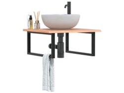 Estante De Lavabo De Pared | Estante Flotante De Acero Y Madera Maciza De Roble