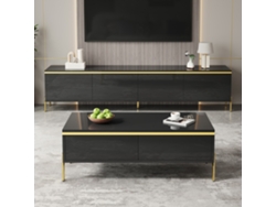 Mueble para TV de 190x35x45 cm, 3 puertas, 2 cajones, blanco y negro, elegante KOMHTOM